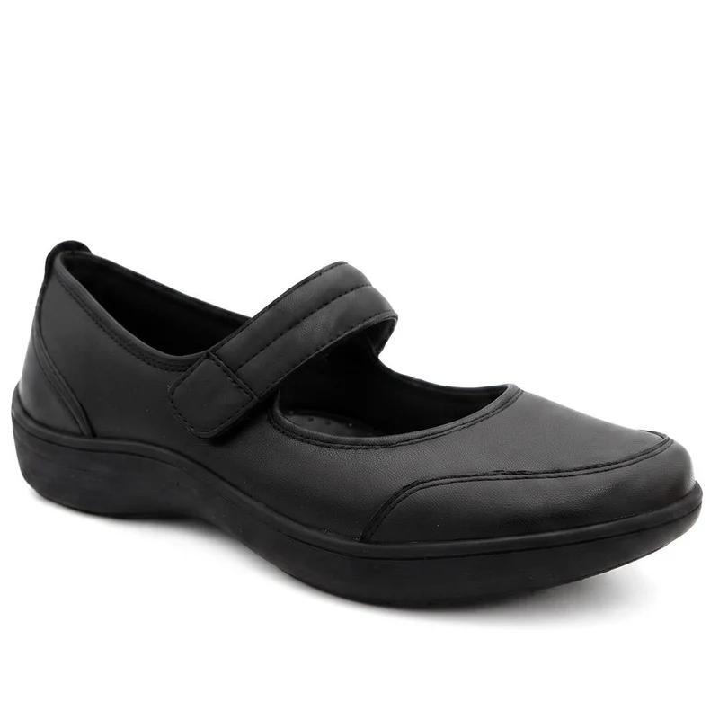 Wide Fit Smart Leather Mary Jane Pumps - KF44004 / 329 817 - Black
