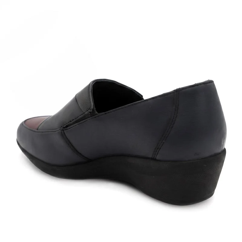 Smart Leather Wedged Slip On Shoes - KF44003 / 329 816 - Navy Combi