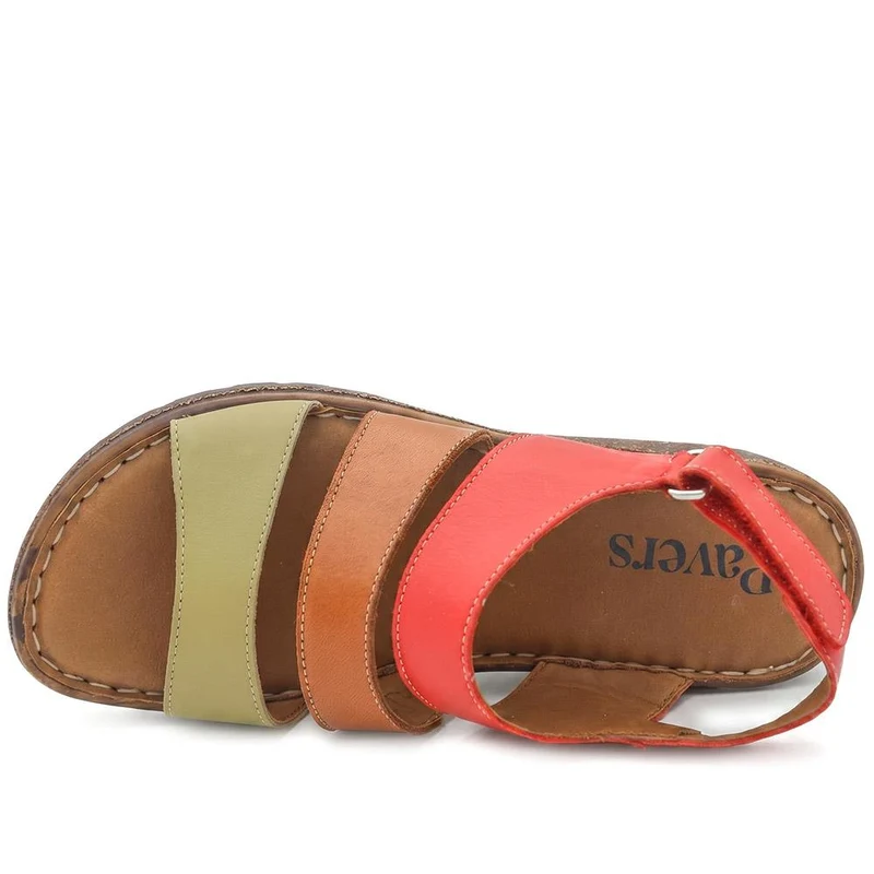 Cushioned Leather Wedge Heel Sandals - BOAY43000 / 329 206 - Red Multi