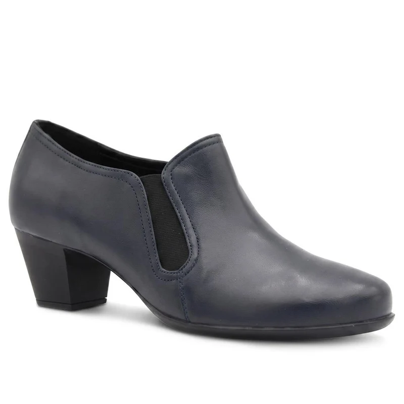 Leather Block Heel Slip On Shoe Boots - MAGNU44001 / 329 709 - Navy
