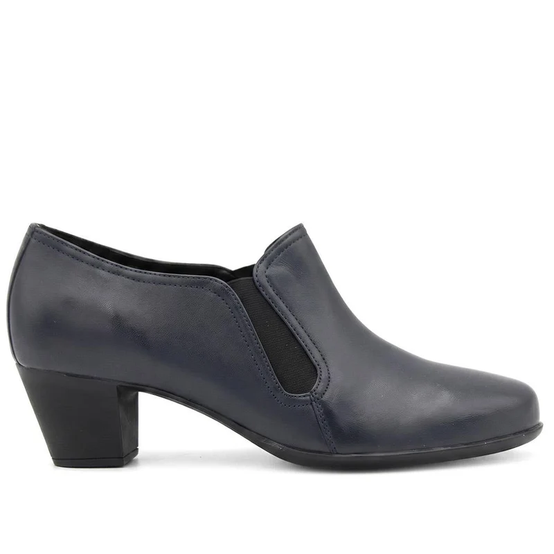 Leather Block Heel Slip On Shoe Boots - MAGNU44001 / 329 709 - Navy