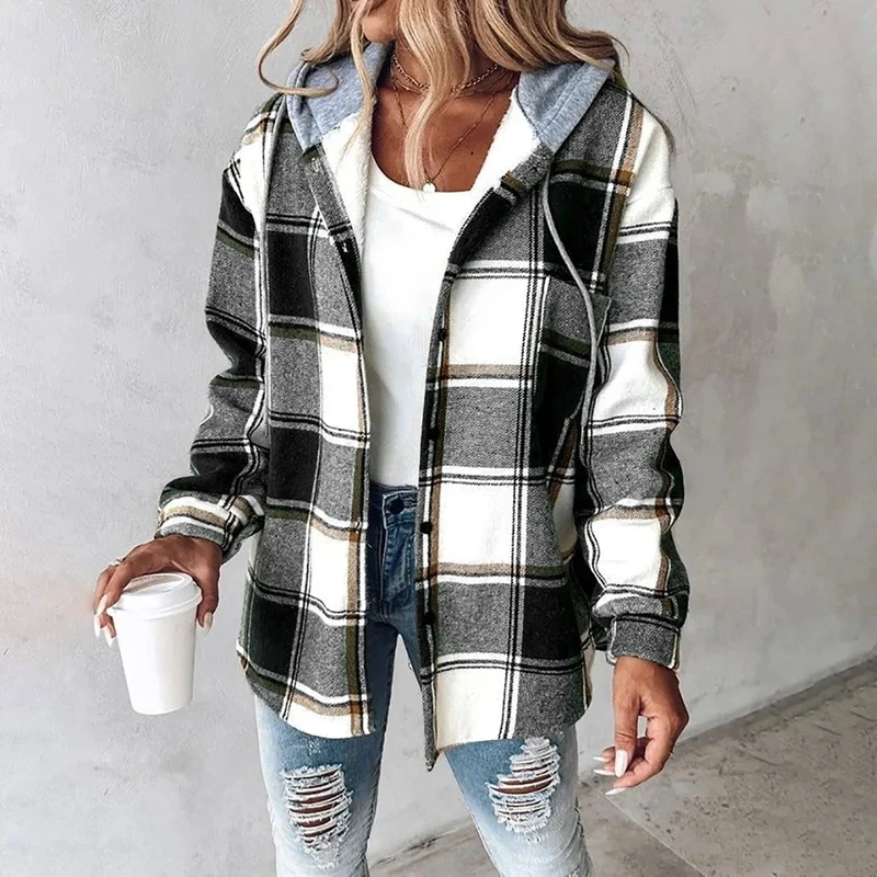 Annika | Damen Winter Freizeit Karo Hoodie Jacke
