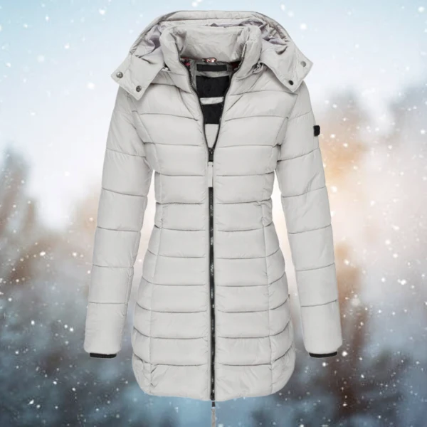 Nicole | Damen Lange Steppjacke mit Kapuze für den Winter