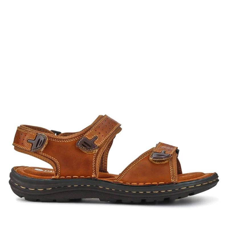Men's Leather Adjustable Sandals - AATRA41002 / 326 946 - Tan