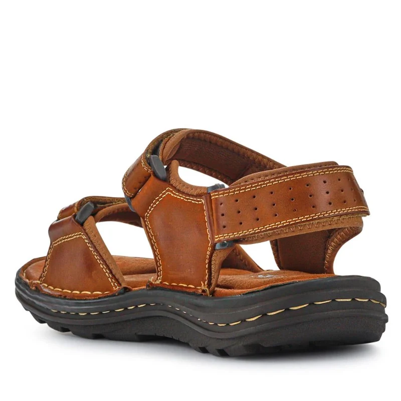 Men's Leather Adjustable Sandals - AATRA41002 / 326 946 - Tan