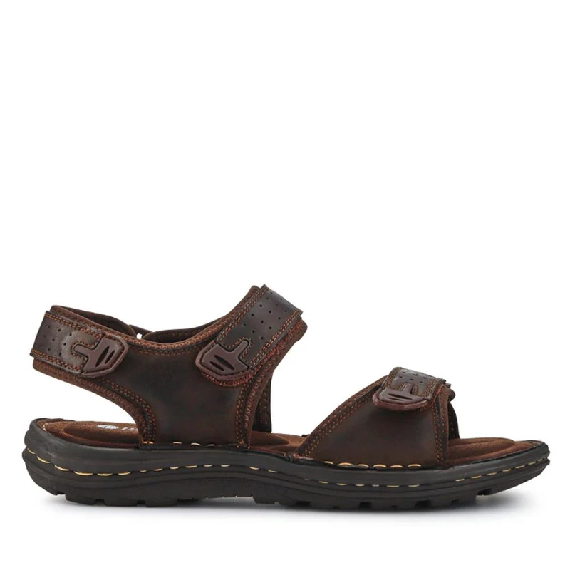 Men's Leather Adjustable Sandals - AATRA41002 / 326 946 - Brown
