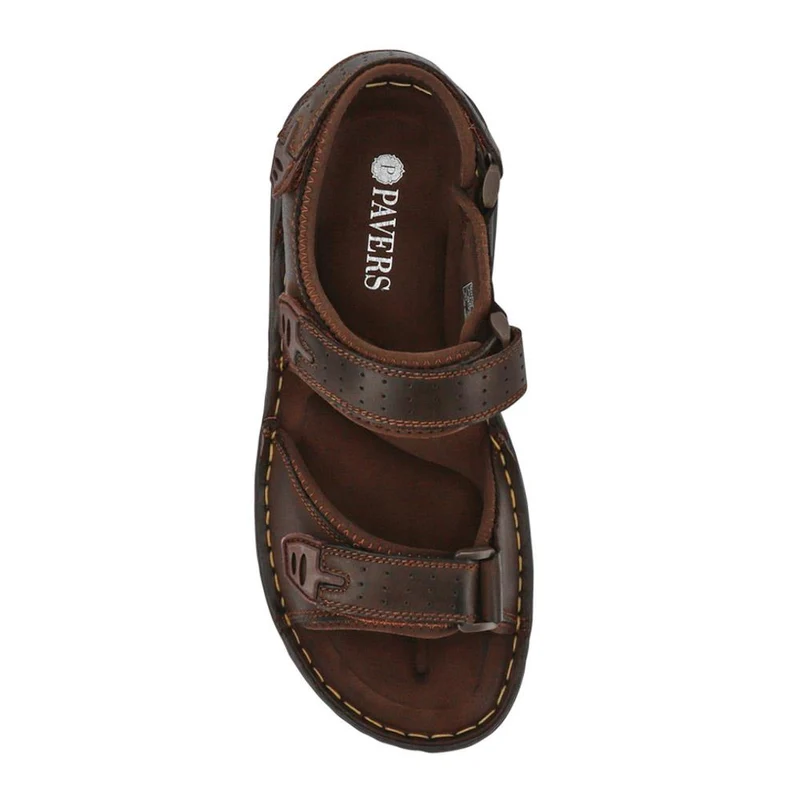 Men's Leather Adjustable Sandals - AATRA41002 / 326 946 - Brown