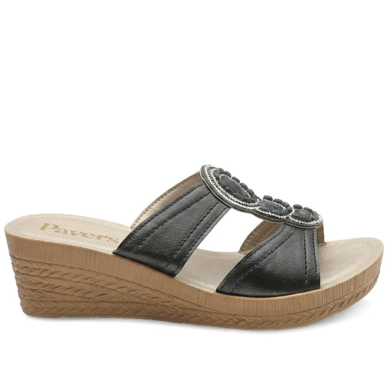 Jewelled Wedge Heel Mule Sandals - INB43000 / 329 127 - Black