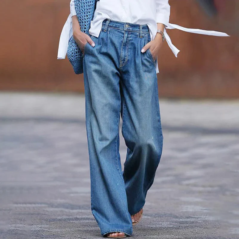 Alina | Damen Hochtaillierte Weit Geschnittene Jeans
