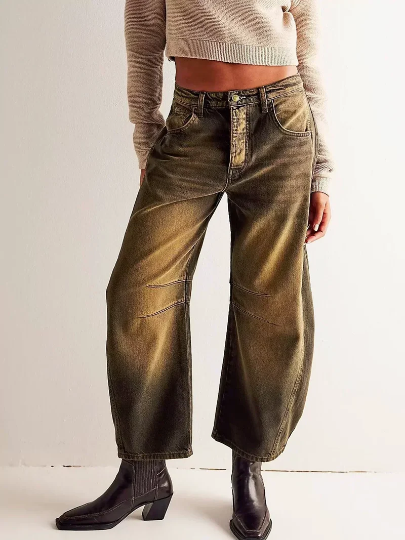 Gabriela | Damen Bedruckte Jeans mit Weitem Bein
