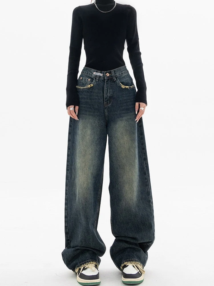 Nadine | Damen Weit Geschnittene Jeans aus Gewaschenem Denim