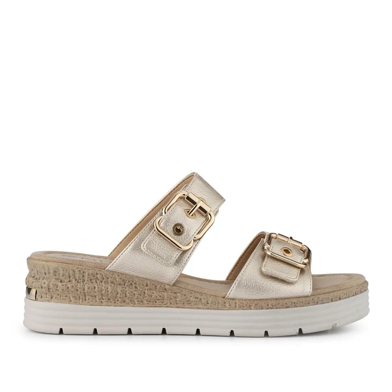 Dual-Buckled Mule Sandals - WOIL41018 / 327 182 - Gold