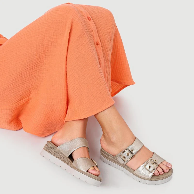 Dual-Buckled Mule Sandals - WOIL41018 / 327 182 - Gold
