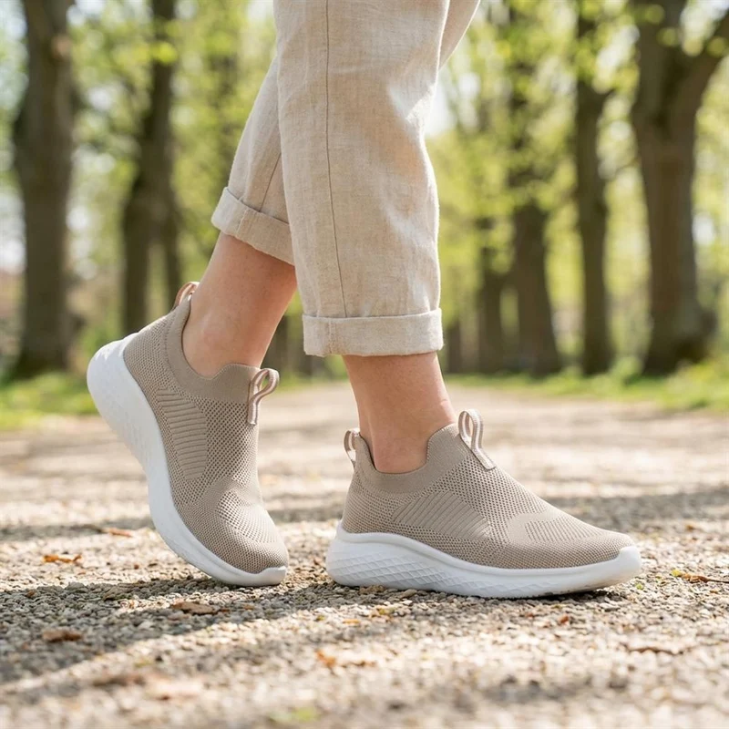Wide Fit Memory Foam Easy Step In Trainers - BRK43041 / 329 070 - Taupe