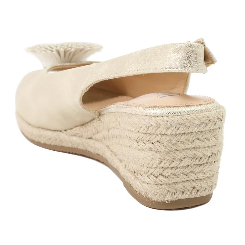Flower Detail Peep Toe Wedge Sandals - BAIZH43040 / 329 259 - Gold