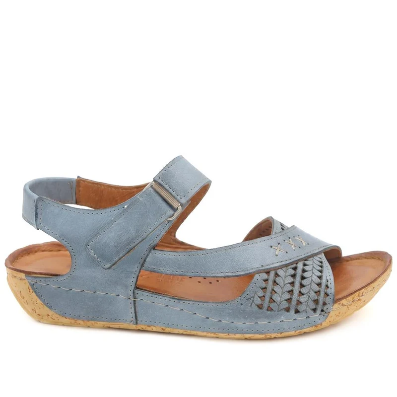 All Leather Adjustable Fasten Sandals - KARY43000 / 329 409 - Blue