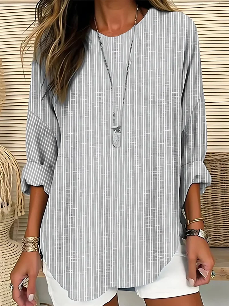 Sophie | Damen Gestreifte Langarm Bluse mit Rundhalsausschnitt Casual