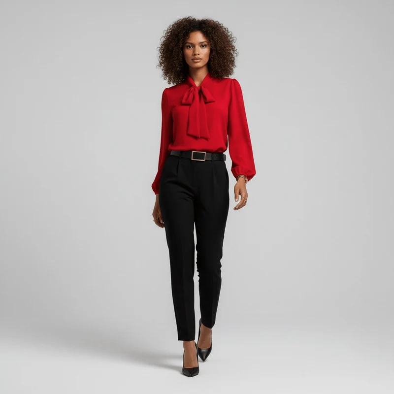 Emilia | Damen Langarm-Bluse mit Schleifenkragen und weitem Schnitt