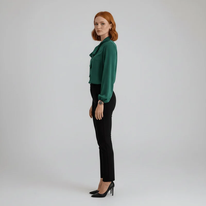 Emilia | Damen Langarm-Bluse mit Schleifenkragen und weitem Schnitt