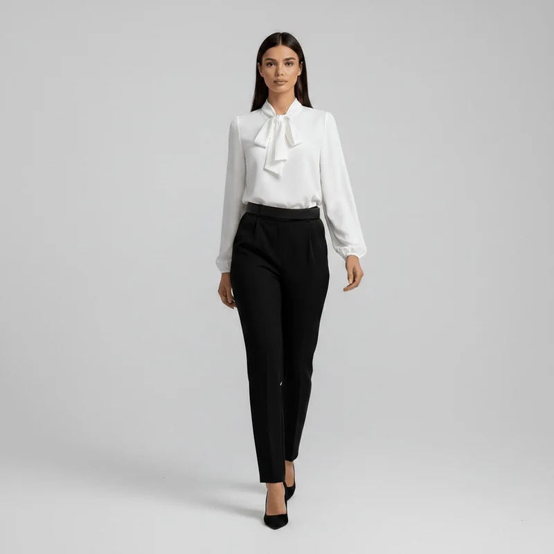 Emilia | Damen Langarm-Bluse mit Schleifenkragen und weitem Schnitt