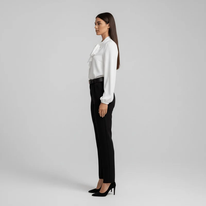 Emilia | Damen Langarm-Bluse mit Schleifenkragen und weitem Schnitt