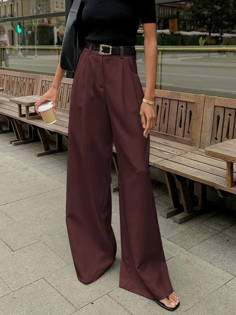 Katharina | Damen Plissierte Vorderseite Weite-Hosen mit Gürtel