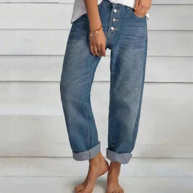 Sandra | Damen Weit Geschnittene Jeans mit Knopfleiste