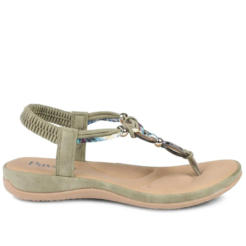 Elasticated Toe Post Sandals - BAIZH41046 / 327 216 - Khaki