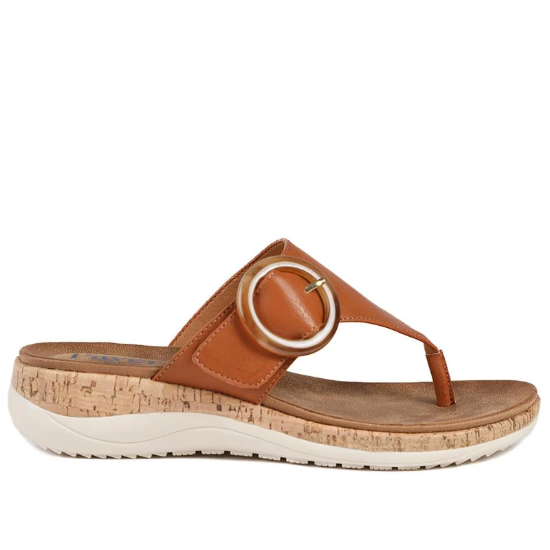 Wide Fit Comfort Toe Post Sandals - BAIZH43054 / 329 377 - Tan