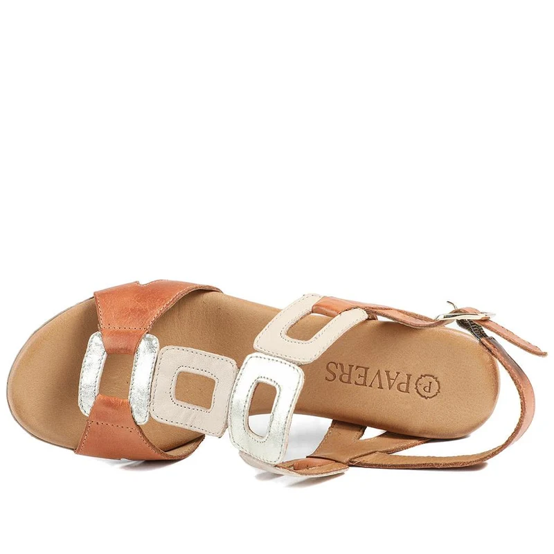 All Leather Block Heel Sandals - MAGO43000 / 329 390 - Tan Multi