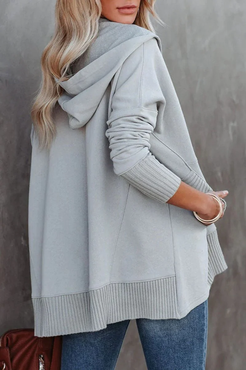 Clara | Damen Kapuzen-Tunika langarm oversized Hoodie mit Knopfleiste