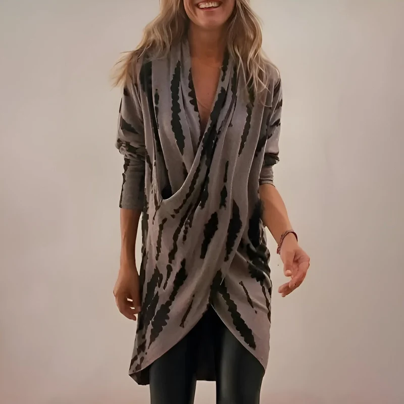 Leonie | Damen Tunika V-Ausschnitt Abstrakt-Gemustert Wickeloptik