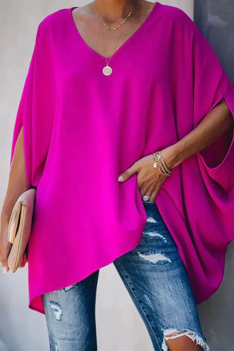 Luisa | Damen Oversized Fledermausärmel V-Ausschnitt Tunika