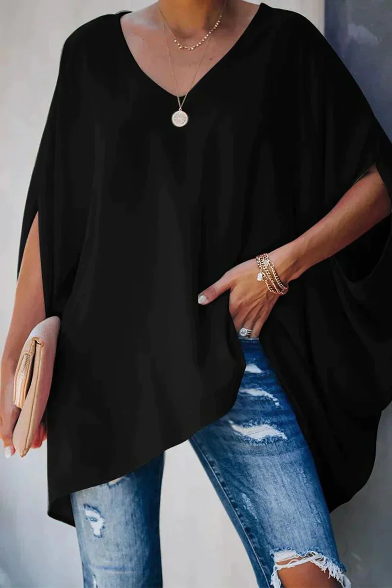 Luisa | Damen Oversized Fledermausärmel V-Ausschnitt Tunika