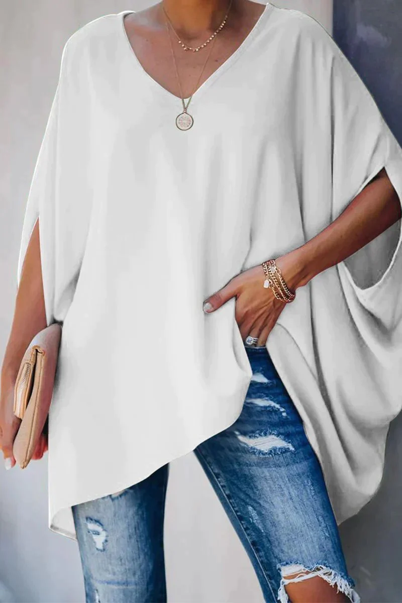 Luisa | Damen Oversized Fledermausärmel V-Ausschnitt Tunika