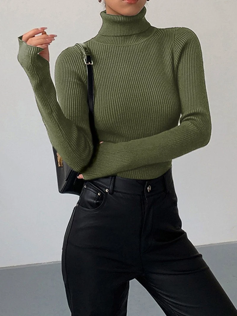 Marie | Damen Gerippter Rollkragen Strick Sweater Frühjahr