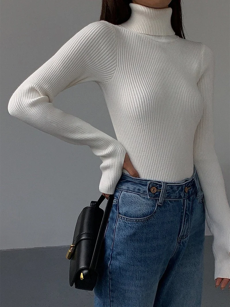 Marie | Damen Gerippter Rollkragen Strick Sweater Frühjahr