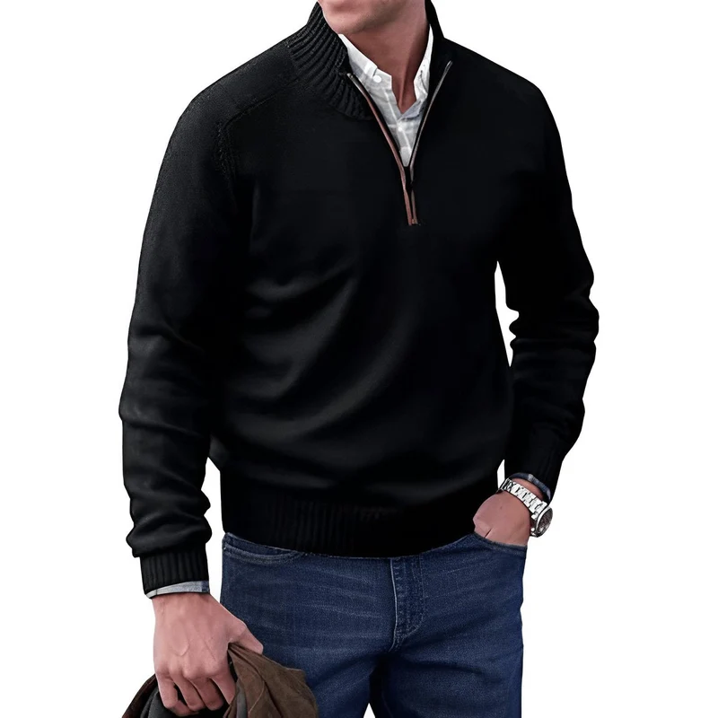 Simon | Herren Strick-Sweater Regular Fit Langarm Viertelreißverschluss