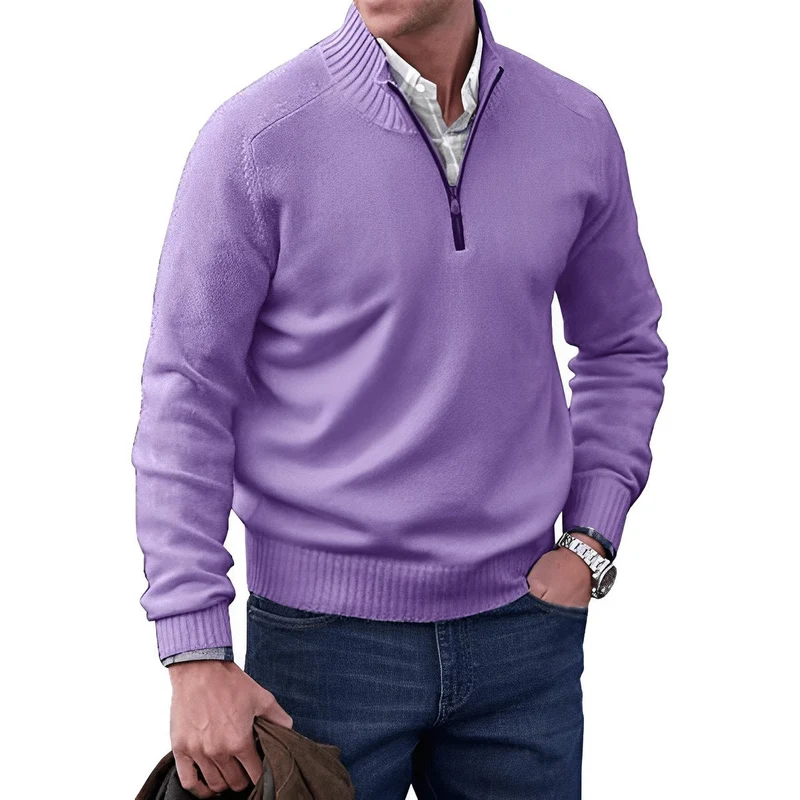 Simon | Herren Strick-Sweater Regular Fit Langarm Viertelreißverschluss