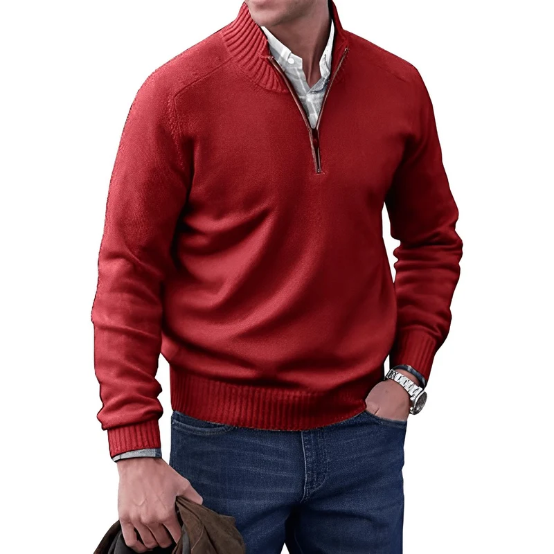 Simon | Herren Strick-Sweater Regular Fit Langarm Viertelreißverschluss