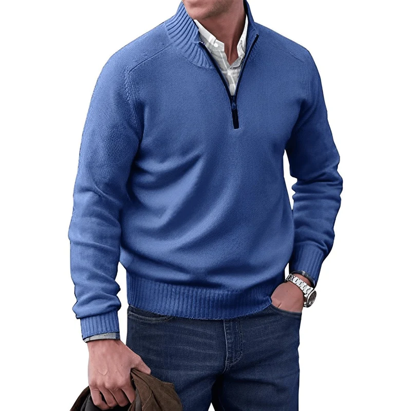 Simon | Herren Strick-Sweater Regular Fit Langarm Viertelreißverschluss