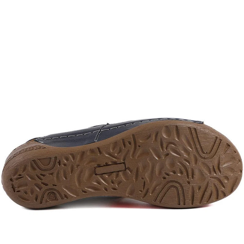 Leather Touch Fasten Wedge Sandals - AS43001 / 329 300 - Navy Multi