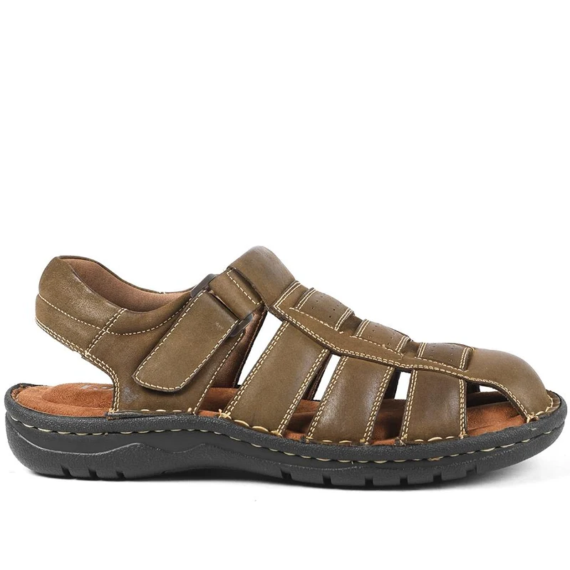 Premium Leather Touch Fastening Sandals - AATRA43010 / 328 938 - Brown