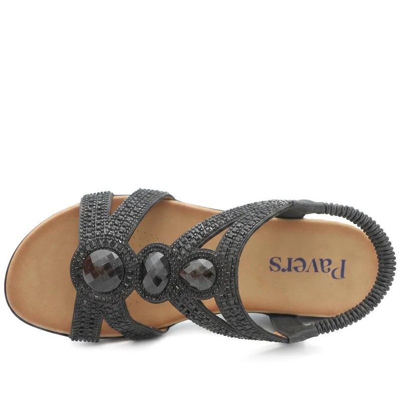 Elasticated Wedge Sandals with Cushioned Insole - BAIZH43008 / 329 250 - Black