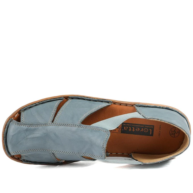 Loretta Leather Elasticated Slip On Shoes - HAK43001 / 329 375 - Denim