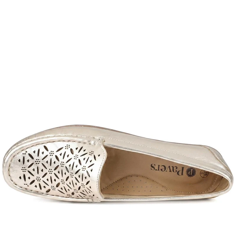 Leather Cut Out Detail Moccasin - MOEN43001 / 329 546 - Soft Gold