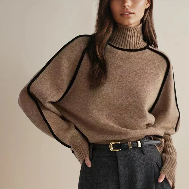 Luisa | Damen Oversized Rollkragen Sweater Zweifarbig Strickpullover
