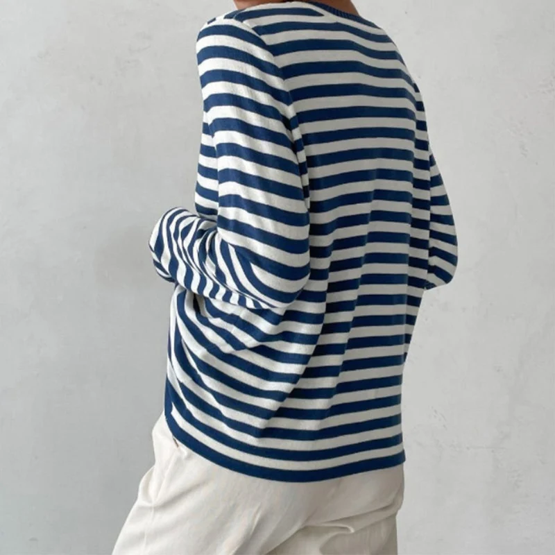 Emilia | Damen Gestreifter Langarm Relaxed-Fit Rundhals Sweater