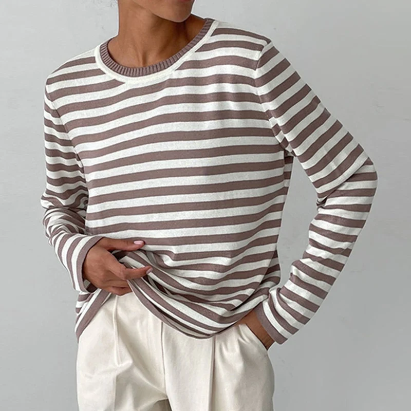 Emilia | Damen Gestreifter Langarm Relaxed-Fit Rundhals Sweater