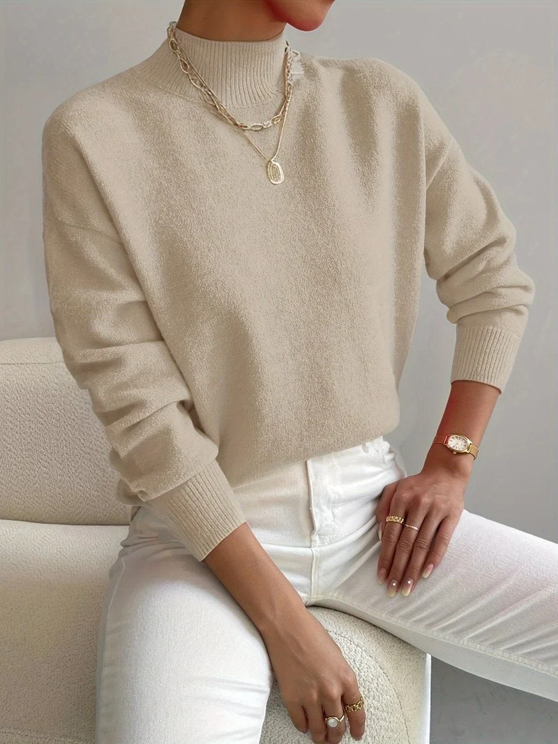 Hannah | Damen Mock-Turtleneck Langarm Sweater Relaxed Fit